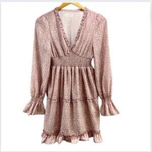 Blush Pink V-Neck Ruffle Mini Dress, S